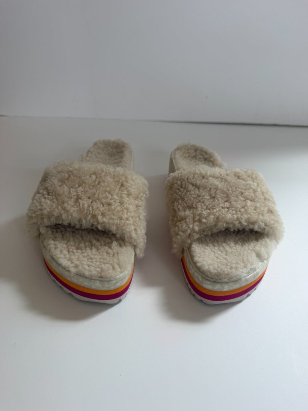 Fleks For Free People Cito Slides Sandals Ivory Shearling - Picture 4 of 6